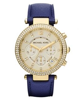 Michael Kors Watch, Womens Chronograph Parker Navy Leather Strap 39mm