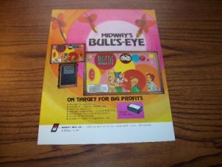 1972 Midway Bulls Eye Arcade Wall Game Flyer Brochure