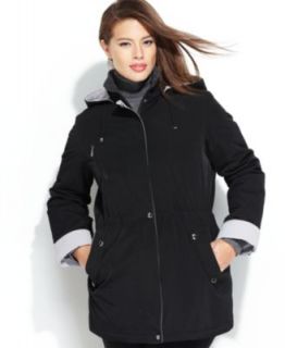 London Fog Plus Size Coat, Hooded Raincoat & Plaid Scarf
