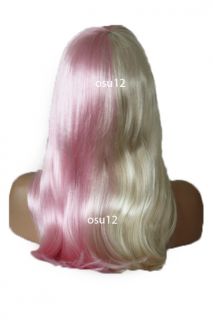 Nicki Minaj Half Baby Pink & Blonde Wig Bangs Costume Cosplay Harajuku