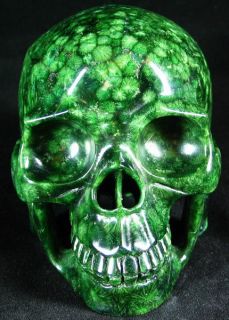 Green Coral Stone Carved Crystal Skull/Head, Mineral, Crystal Healing