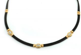 Charriol Black Cable Pave Diamond Necklace 18K Yellow Gold