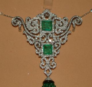 18 carat white gold 6.00 carat diamond & double square emerald pendant