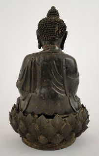 Antique Chinese Ming Dynasty Bronze Seated Buddha on Lotus Leaf Base