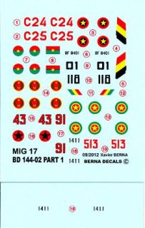 Berna Decals 1 144 Mikoyan MIG 17 Fresco Fighter African Air Forces