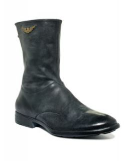 Armani Jeans Shoes, Tumbled Waxed Leather Back Zip Boot