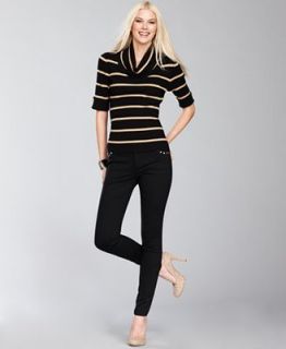 INC International Concepts Cowl Neck Metallic Stripe Sweater & Skinny