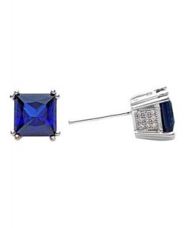 CRISLU Earrings, Platinum Over Sterling Silver Blue Princess Cut Cubic