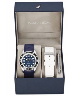 Nautica Watch Set, Mens Interchangeable Navy and White Resin Straps