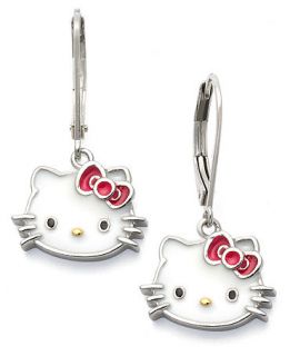Hello Kitty Sterling Silver Earrings, Enamel Leverback Earrings