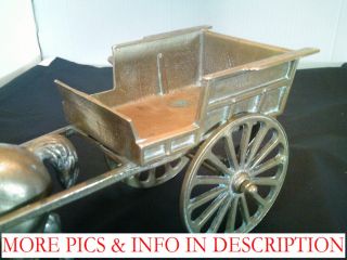 Large Heavy Brass Horse Cart w Turning Wheels