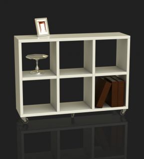 Concepts Modern Wood Bookcase Shelf Divider w Wheels White