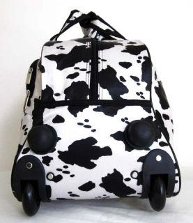 25 Duffel Tote Bag Rolling Luggage Case Wheel Purse Black White Cow