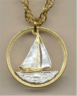 Cut Coin Bahamas 25¢ Sailboat Necklace with Rim and No Bezel