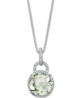 Sterling Silver Necklace, Green Quartz (3 1/3 ct. t.w.) and Diamond (1