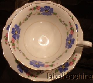 Trentona Teacup and Saucer HPT Art Deco English Bone China Tea Cup