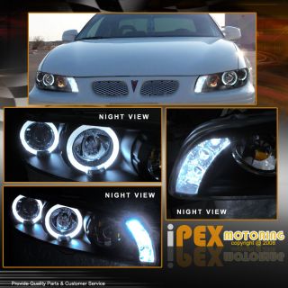 97 03 Pontiac Grand Prix Black Halo LED Projector Headlights Smoke