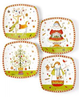 222 Fifth Christmas Plates, Set of 4 Assorted Christmas Play Appetizer