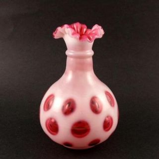 Fenton Glass Cranberry Coin Dot Triangular Vase 208