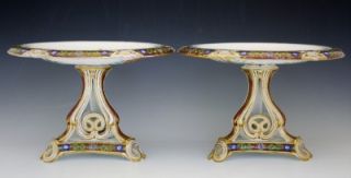 Pair 19c French Old Paris Porcelain Compotes Tazza Hand Painted