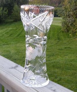 Vintage Antique Old Cut Glass Flowers Corset 12 Vase