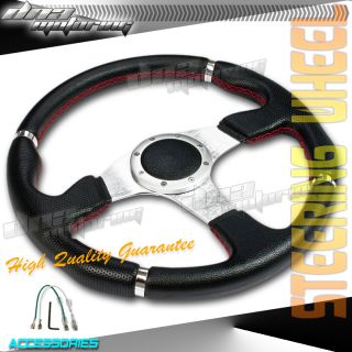 Black Silver Red Stitch PVC Leather 320mm Racing Steering Wheel Race