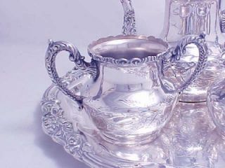 Exquisite Rogers Victorian Silver Tea Set w Tray 1880s Heavy Lavish