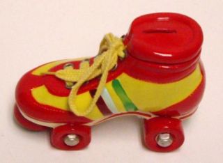 Colorful Plastuc Roller Skate Coin Bank with Real Shoelace Fun