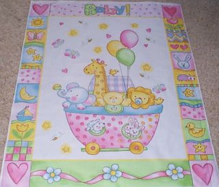 Baby Noahs Ark on Wheels Party Animals Quilt Top Panel Fabric Cotton