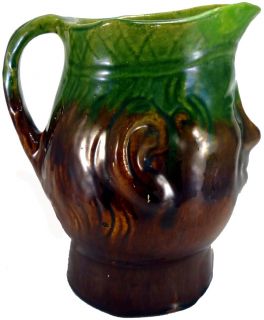 Vintage Bennington Art Pottery Green Brown 8 Toby Face Jug Pitcher as