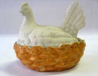 Chicken Nesting Basket Hen Ceramic Covered Dish 2 5 Salt
