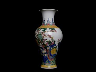 Large Chinese Antique Polychrome Porcelain Vase Phenix Design L137