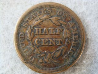 Antique 1853 Braided Hair US Half Cent Coin
