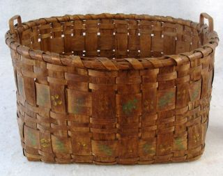 Antique 19c Native American Woodlands Potato Stamp 2 Handle Basket
