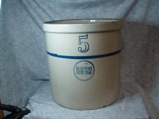 Antique Blue Band Stoneware 5 Gallon Crock with Strong Cobalt Blue