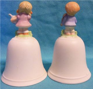 Pair of Bells with Boy Violinist and Girl Harpist Handles