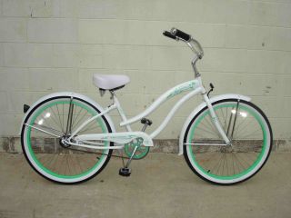 Cruiser Bicycle Bike Micargi Rover Lady White w Mint Green Rims