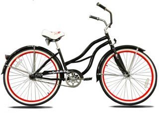 New 26 Beach Cruiser Bicycle Lady Black with Red Rims