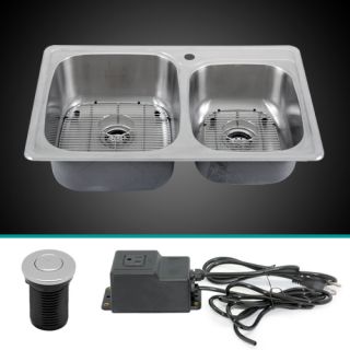 33 Drop in Double Bowl Kitchen Sink w Air Switch