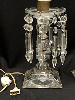 Pair of Antique American Brilliant Cut Glass Hurricane Table Lamp w