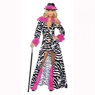 Ladies Womens Zebra Pimp 1970s 70s Hen Night Fancy Dress Costume Size