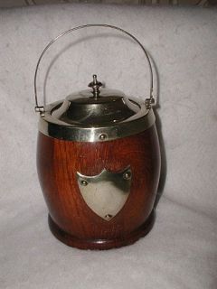 English Biscuit Barrel Oak Silver Plated 19th C