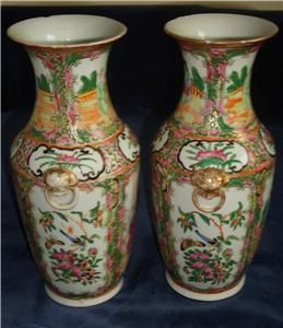 Chinese Antique Pair of Rose Medalion Vases Collectable Genuine C1880