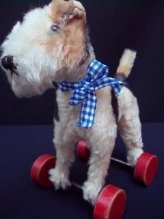 Antique Steiff Dog Fox Terrier on Wheels 1930s Very Very RARE