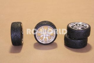RC 1 10 Car Tires Wheels Rims Package Tamiya HPI Chrome 8 Star Semi
