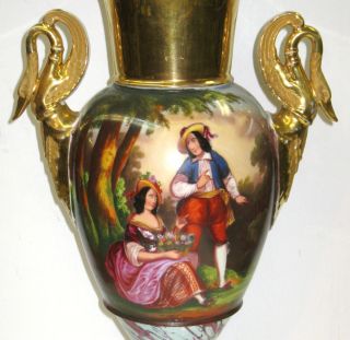 Antique Paris Porcelain Painted Parcel Gilt Urn Vase