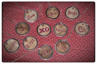 Valentine Love XO Primitive Metal Rim Hang Tags Gift Ties Ornies