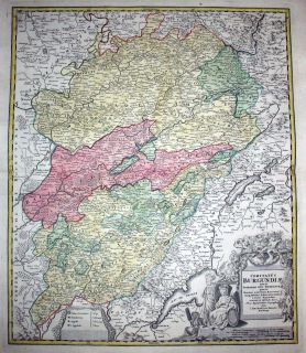 1720   Bourgogne Burgund France Map Carte Homann Kupfer