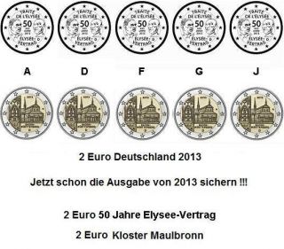 /Sondermünze Deutschland 2013 Elysee Vertrag+Maulbronn ADFGJ