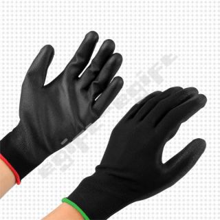 Black 10 Pairs PU Coated Safety Precision Work Garden Industry Gloves
